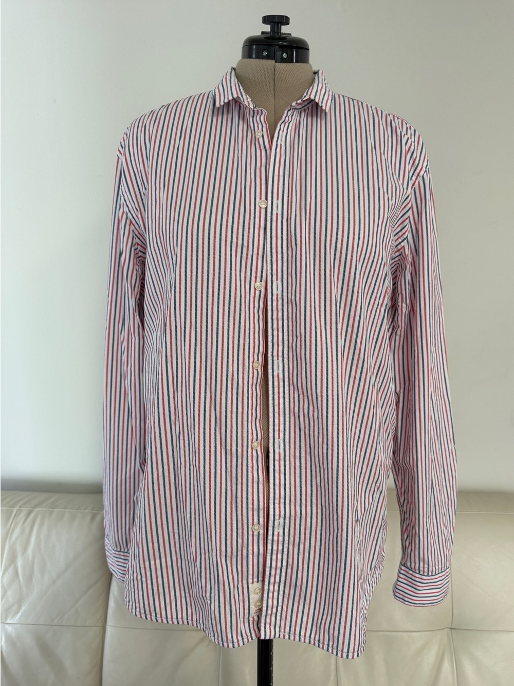 Sisley slim-fit shirt featuring a red, white, and blue striped pattern